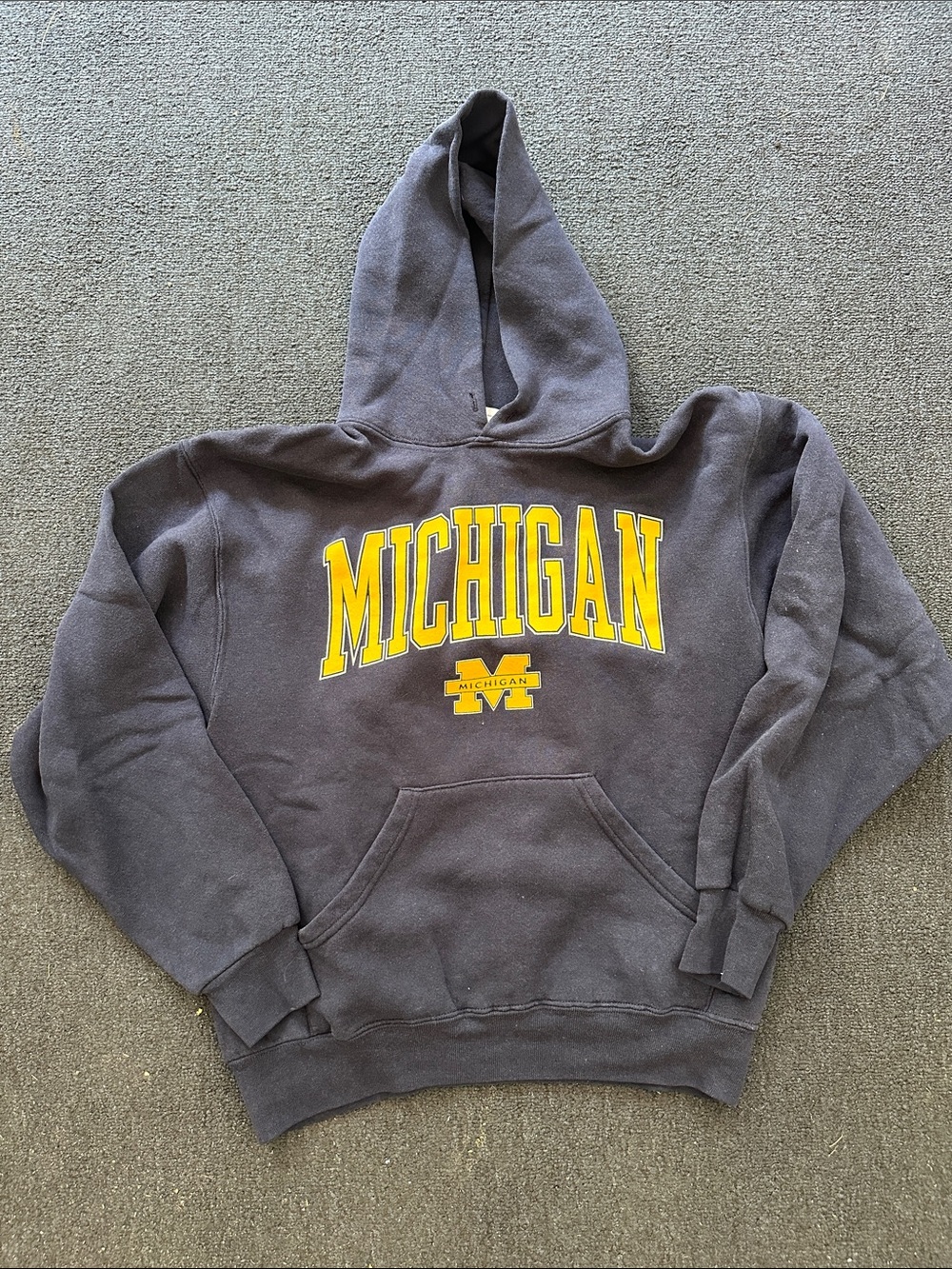 Michigan Classic Pullover Hoodie in Navy with Yellow Logo